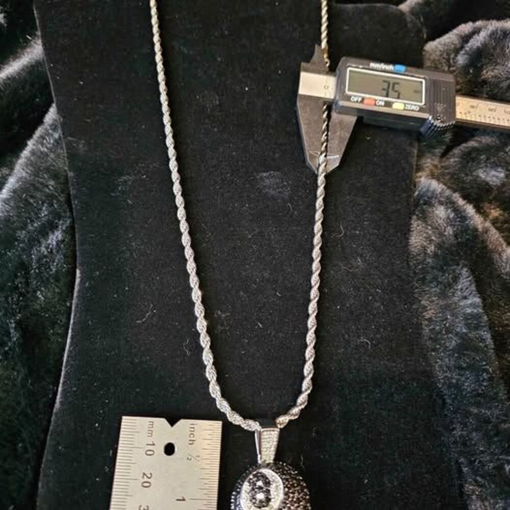 24" Gold over Rope Chain Necklace and 8 Ball Pendant with CZ's
